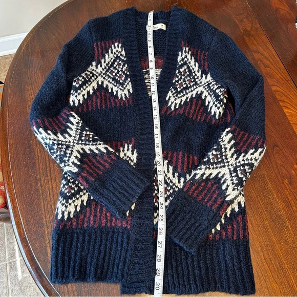 Hollister Open Front Cardigan Wool Blend Sweater In Navy Aztec Pattern Size Med - Picture 3 of 7